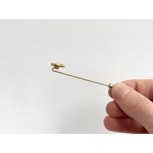 Heart Shaped Faux Pearl Accented Gold T Vintage Stick Pin | Hat Pin | Lapel Pin - Picture 4 of 10